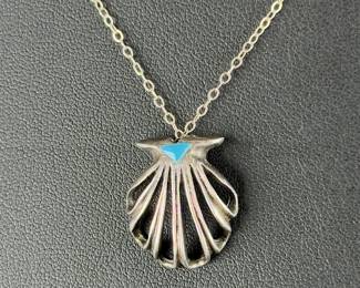 Vintage Native American Sterling Silver Shell-Form Pendant Necklace