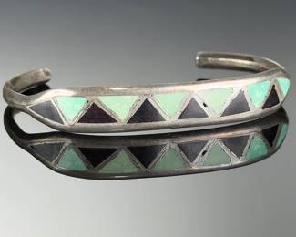 VIntage Native American Turquoise Onyx Inlay Cuff Bracelet Southwest Jewelry