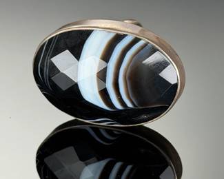Monumental STERLING SILVER Custom Studio Ring with. FacetedBanded Agate, Size 6.5