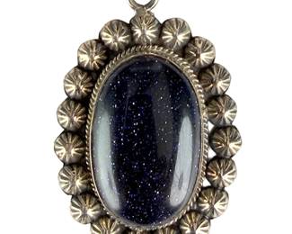 Sterling Silver Blue Goldstone Pendant. CustomHandmade Studio Artist