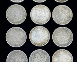12 Morgan Silver Dollars Lot Circulated US >()) FINE SILVER COINS !*&*_!(@!