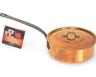 Baumalu French Copper. SautPan with Lid, Stainless Lined, 9.14" Diameter, Unused
