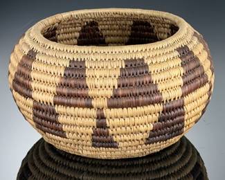 Vintage Southwest Native American Style Hand-Woven Coiled Basket Art