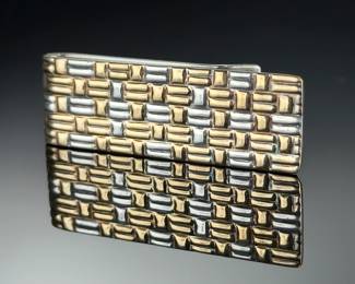 Tiffany & CO> !*K Gold STERLING Silver Basket WEAVE Money Clip Signed