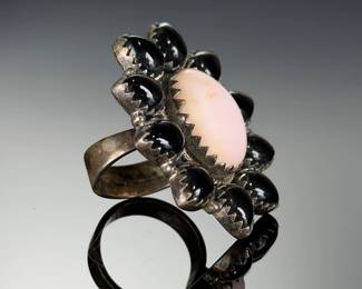 Monumental Sterling Silver ROSE Quartz Onyx Ring, Studio Artist Made, SZ *_!)>%