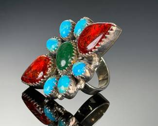 Monumental Sterling silver ARTISAN Ring | TURQUOISE< Amber, Green Stone