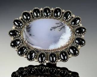Monumental Sterling Silver Dendritic Agate Black Onyx Ring SZ (_!@