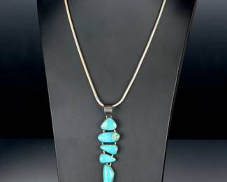 RAD ARTIST SIGNED STERLING SILVER Turquoise Statement Necklace 24in