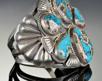 Monumental Old Pawn Navajo Turquoise & Silver Cuff Bracelet, Master Silversmith