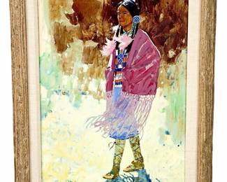 Ross Stefan (1934-1999) Original OIL PAINTING< Native American Maiden Portrait
