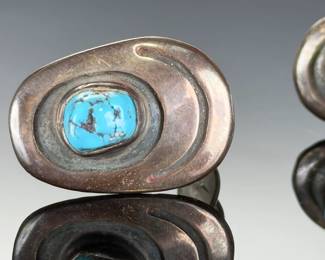 Vintage Native AMERICAN Silver Turquoise Chunk Clip Earrings
