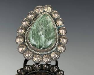 Monumental Sterling Silver Seraphinite Ring, Custom Studio Made