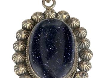 sterling Silver. BlueGoldstone Pendant Custom Handmade Studio Artist