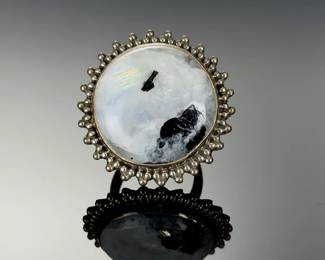 Sterling SILVER RAINBOW Moonstone Adjustable Ring, Studio Artist Made, Size 9-12