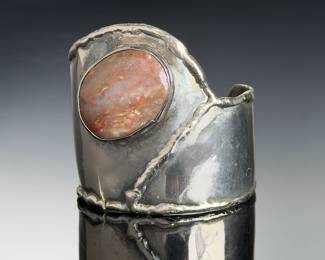 Heavy Sterling Silver Cuff BRACELET W? Natural AGATE< Studio Artisan Made