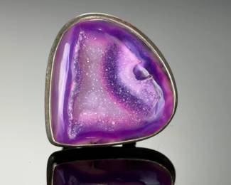 Sterling Silver Druzy Agate Geode Ring, Studio Artist Custom Made, Adjustable