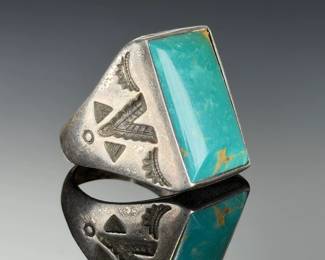 Vintage NATIVE American STERLING Silver TURQUOISE RING Size 12 Sun Mark
