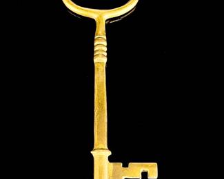 Large Vintage Brass Skeleton Key, Heart-Shaped Bow, Antique Heavy Patina