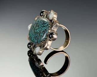 Monumental sTERLING Silver Ring, Adjustable, TURQUOISE< MOONSTONE< ONYX< STUDIO