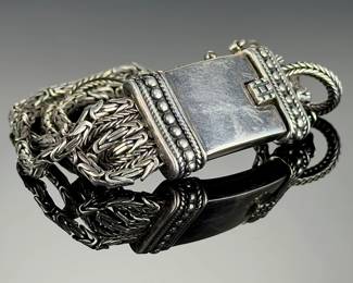 Sterling Silver Multi-Strand Thai Bracelet, Byzantine & Rope Chain, 925