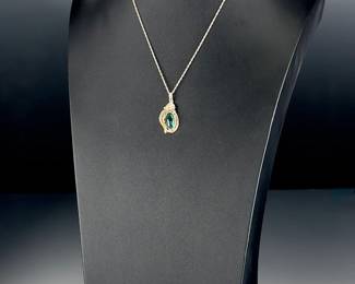 Vintage Navajo L. Platero Sterling Silver Malachite Feather Flower Pendant Necklace