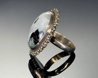 Sterling Silver Rainbow MOONSTONE Adjustable Ring, Studio ARTIST Made, Size 9-12