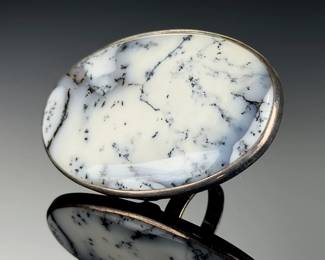 Monumental Sterling Silver Dendritic Agate Studio Artist Ring Size 7
