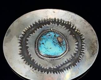 VINTAGE !(&* Danny ROMERO Turquoise Silver Belt Buckle Yaqui Spanish Native American