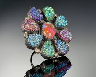 Monumental Sterling silver STUDIO Artist Ring, Multi-Gemstone, Adjustable