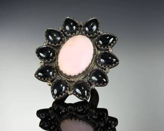 Monumental Sterling Silver Rose Quartz Onyx Ring, Studio Artist Made, Sz 8-10.5