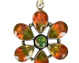 Sterling SILVER AMETRINE & Green Quartz FLORAL Pendant - Studio Artist Made