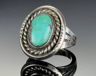 Vintage Native American Turquoise Silver Ring, Size 7, Unsigned