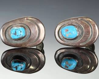 Vintage Native American Silver Turquoise CHUNK Clip EARRINGS