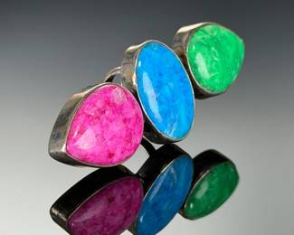 Monumental 925 Sterling Silver Multi-Stone Statement Ring, Studio Artist