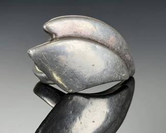 Mexican Silver Vintage Modernist Sculptural Ring Size 8.25