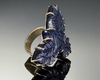 Sterling Silver EAGLE Ring, studio Handmade ADJUSTABLE< Blue Goldstone, 925