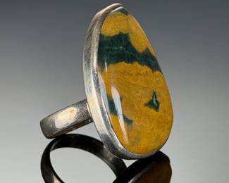 Sterling Silver Ocean Jasper Ring, Custom Studio Artisan Made, Size 8.5