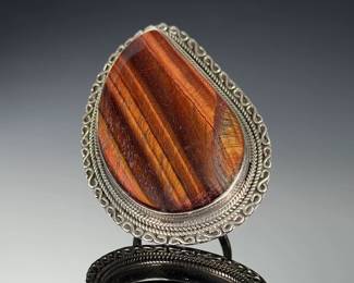 Monumental Sterling Silver Red Tiger's Eye STUDIO Artist RING Size 9.5