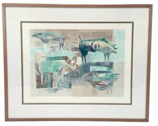 Richard Hall Signed Monotype Lithograph, 'Stone Legend #7' fRAMED Art