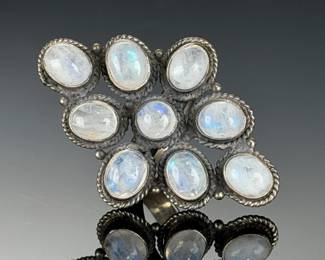 Sterling Silver Monumental MOONSTONE Ring, Custom Artisan Made, Size 9.75