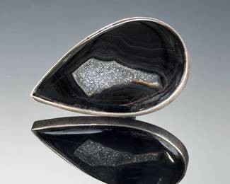 Sterling Silver MONUMENTAL Statement Ring, Black Chalcedony Druzy, Size 7