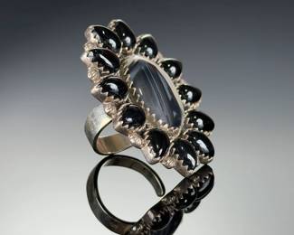 Sterling Silver Monumental CUSTOM Made STUDIO Artist Ring, Onyx Agate