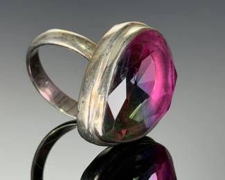 Sterling SILVER Custom Studio Artisan Ring, Large Mystic Topaz, Size 9