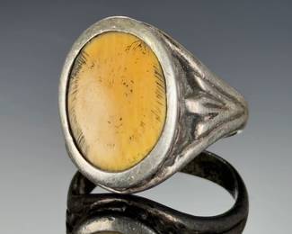 Vintage Silver Bone Inlay Ring | Oval Statement Estate Jewelry