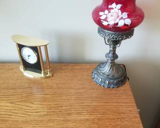 Clock; table lamp