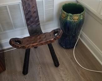 3-legged birthing stool; umbrella stand