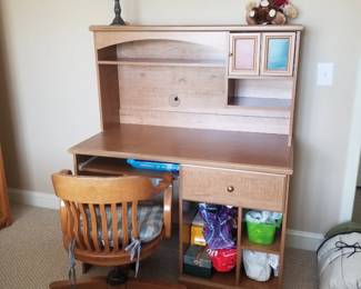 Desk; wood swivel chair