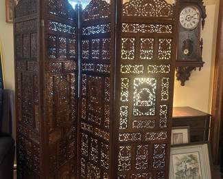 Mid-century modern, solid wood, Asian room divider/screen.