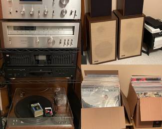 Pioneer stereo, turntable, Advent speakers, Vinyl records