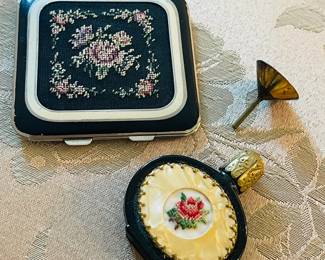 Vintage Compact & Perfume Bottle with Perfume Funnel